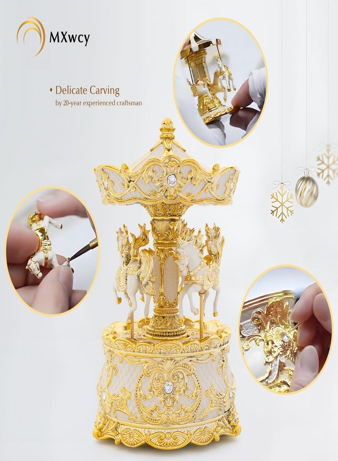 MXwcy Carousel Music Box Gold & Ivory 8.7" Rotate Christmas Music Box for Kids & Adults, Classic Wind up Cylinder Music Box Birthday Gifts for Women Girls Mom, Carousel Horse Musical Lantern Home Room Decor - Image 4